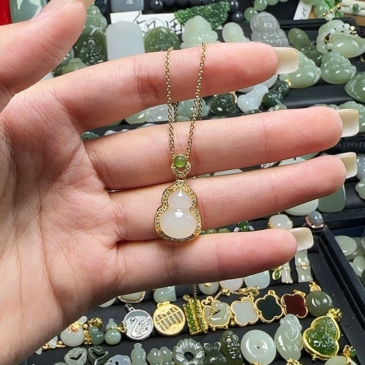 颈饰银S925镶嵌和田玉送链子送绳