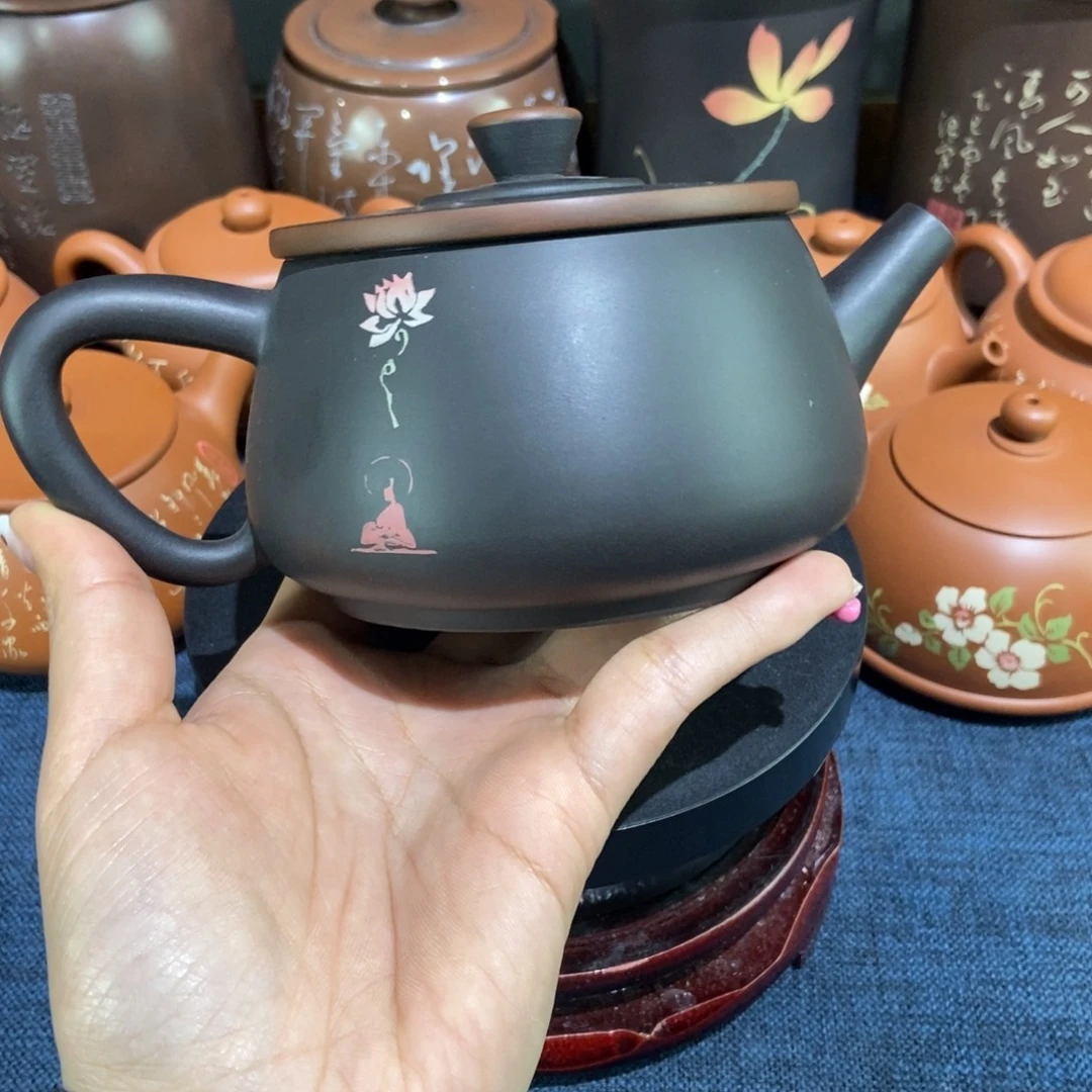 3建水紫陶手工彩填壶320c