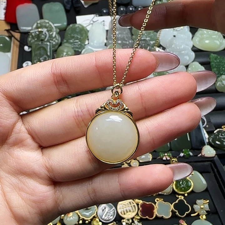 和田玉银S925镶嵌吊坠(赠链)