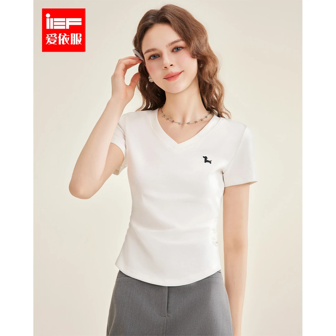 IEF/爱依服【DNA系列】2025夏季新款简约休闲基础百搭显瘦V领T恤