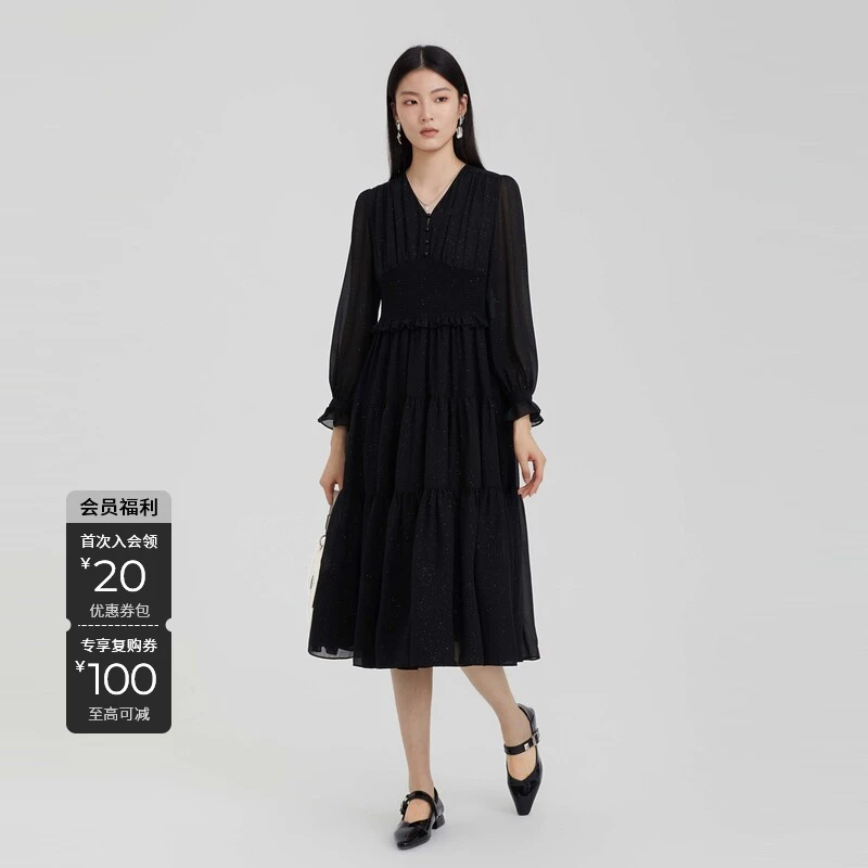 S·DEER圣迪奥春秋时尚大气设计师气质甜美中长款连衣裙S231Z1287