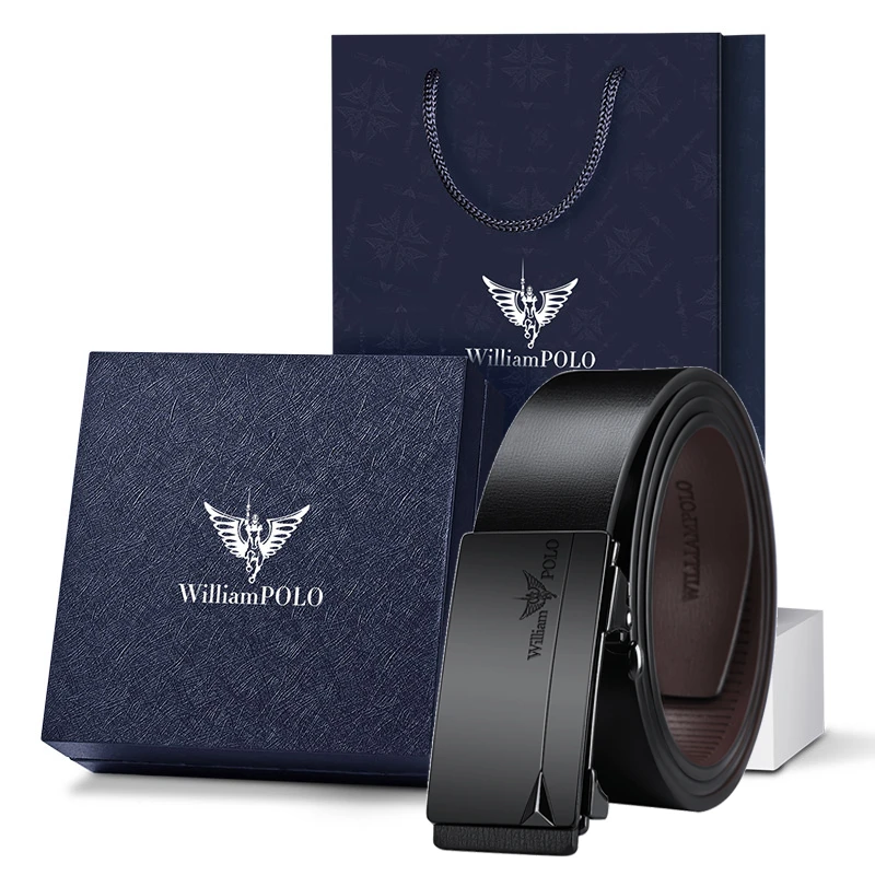 英皇保罗男士简约牛皮无牙自动扣休闲高档腰带百搭中年商务裤腰带