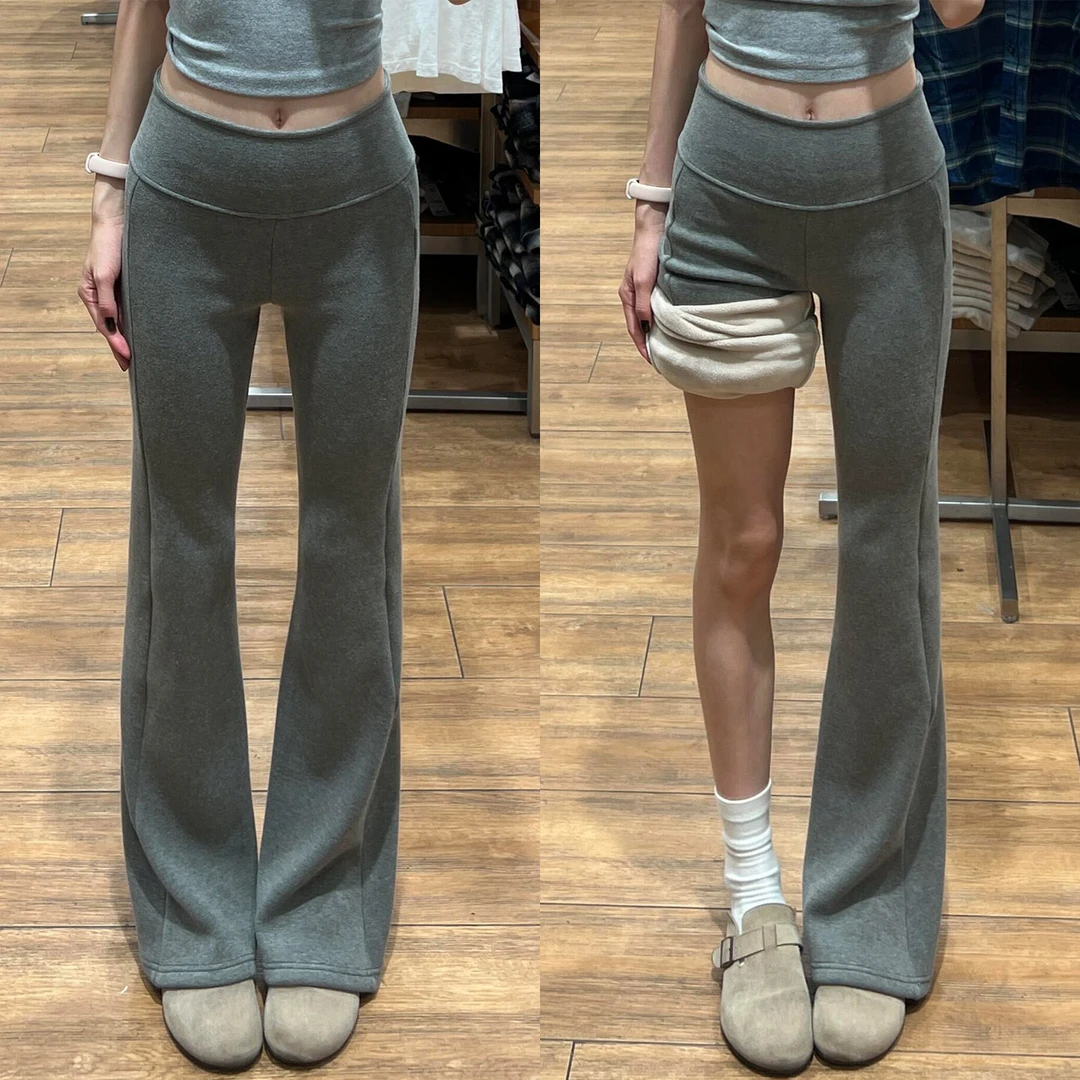 lulu微喇裤女秋冬加绒低腰垂感外穿打底裤小个子运动瑜伽喇叭卫裤