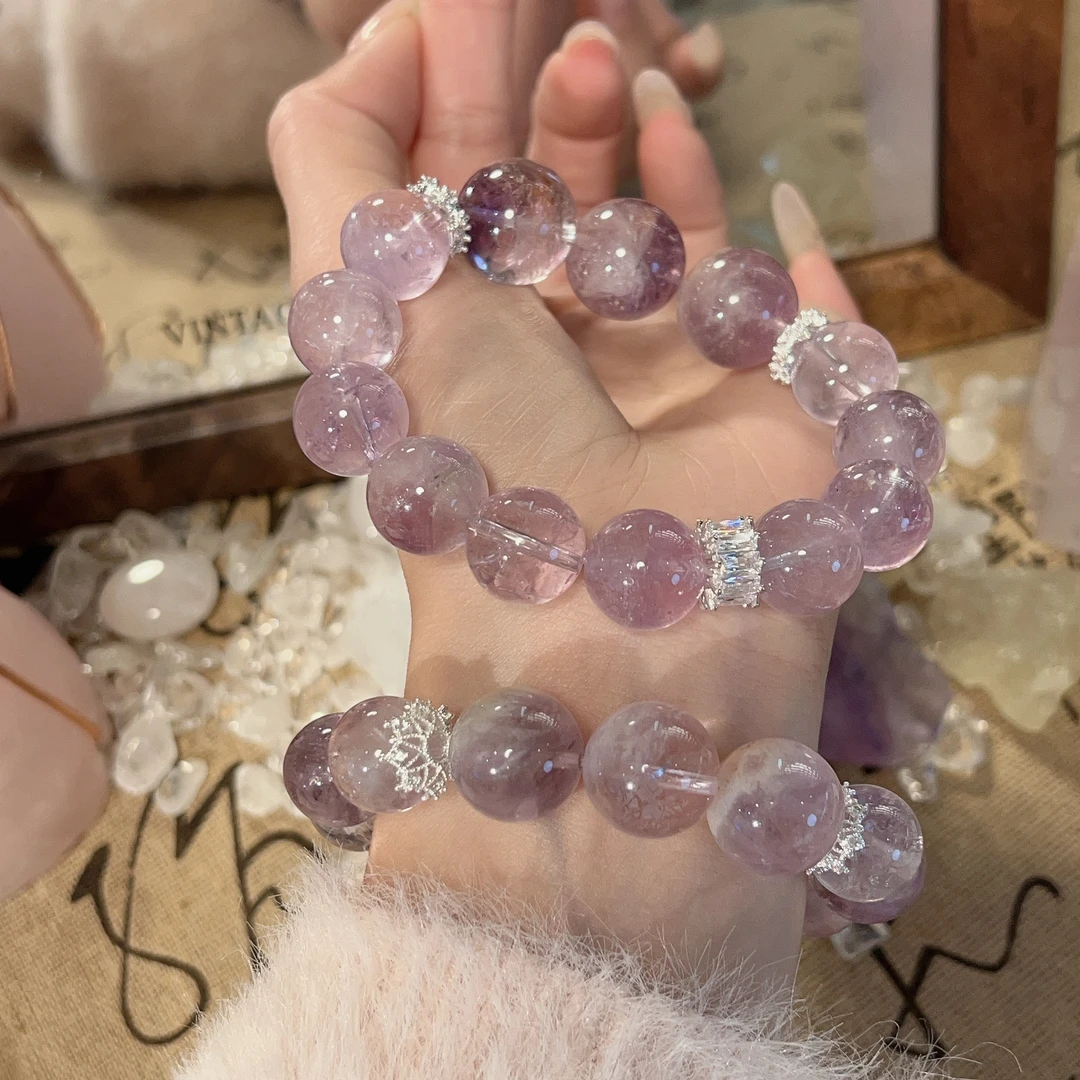 【步步高升】14m紫水晶+紫幽灵手串原创设计天然水晶Y75