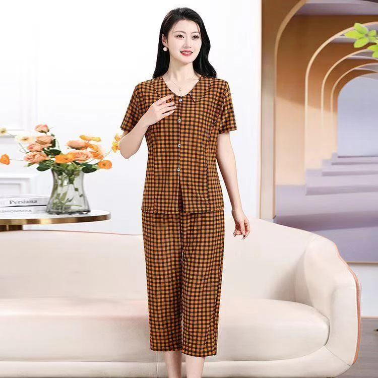 9163-春夏款短袖人洋气夏季薄款大码开衫时尚套装【C4-2-2】