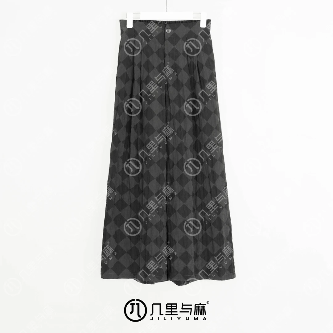 （几里与麻）琼珶-休闲时尚复古长款菱格直筒休闲裤 裤长98 1072542