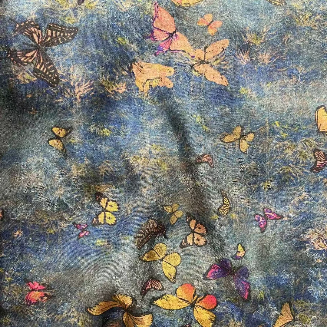 【绒兰】重磅提花青云萝面料 317号 蝴蝶纷飞