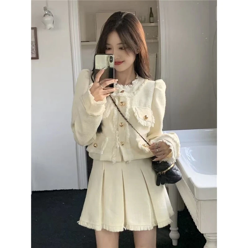 小香风套装裙两件套短款西装外套半身裙春新款小香风套装女