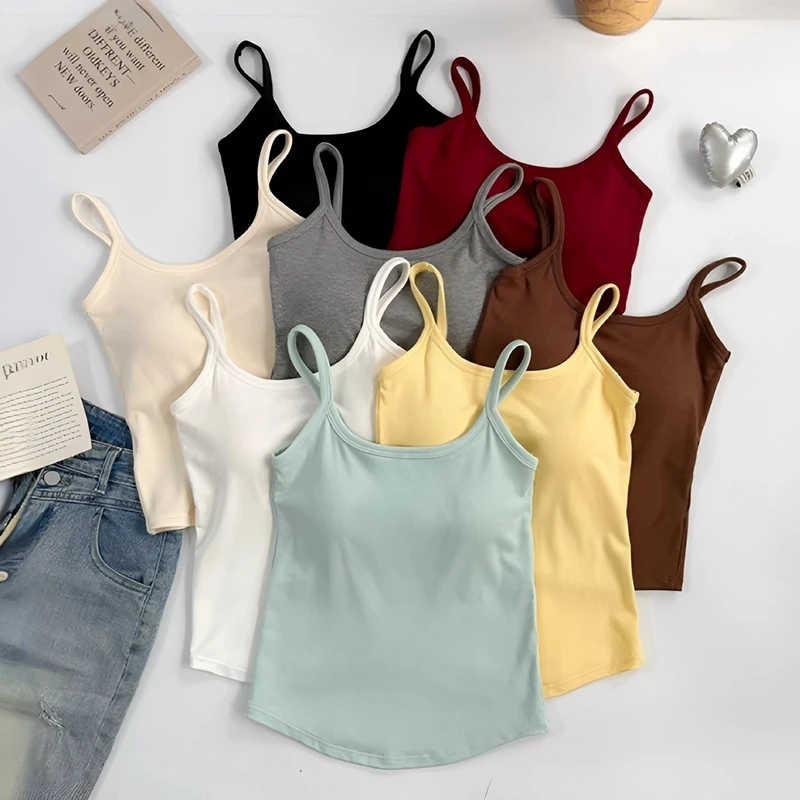 白色不透胸垫吊带背心女夏季外穿【高质量乳胶垫】U领美背带胸垫