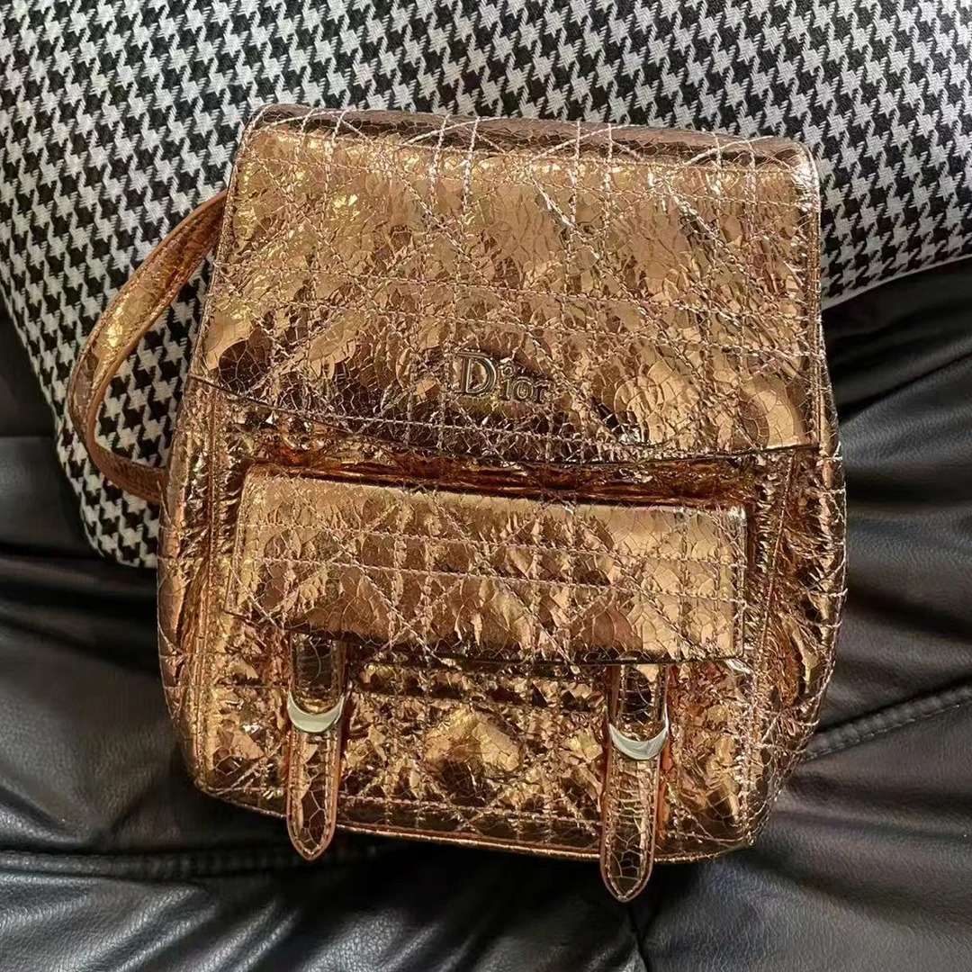 99新 DIOR/迪奥 奢品阁/迪奥 金属铜爆裂纹 双肩包