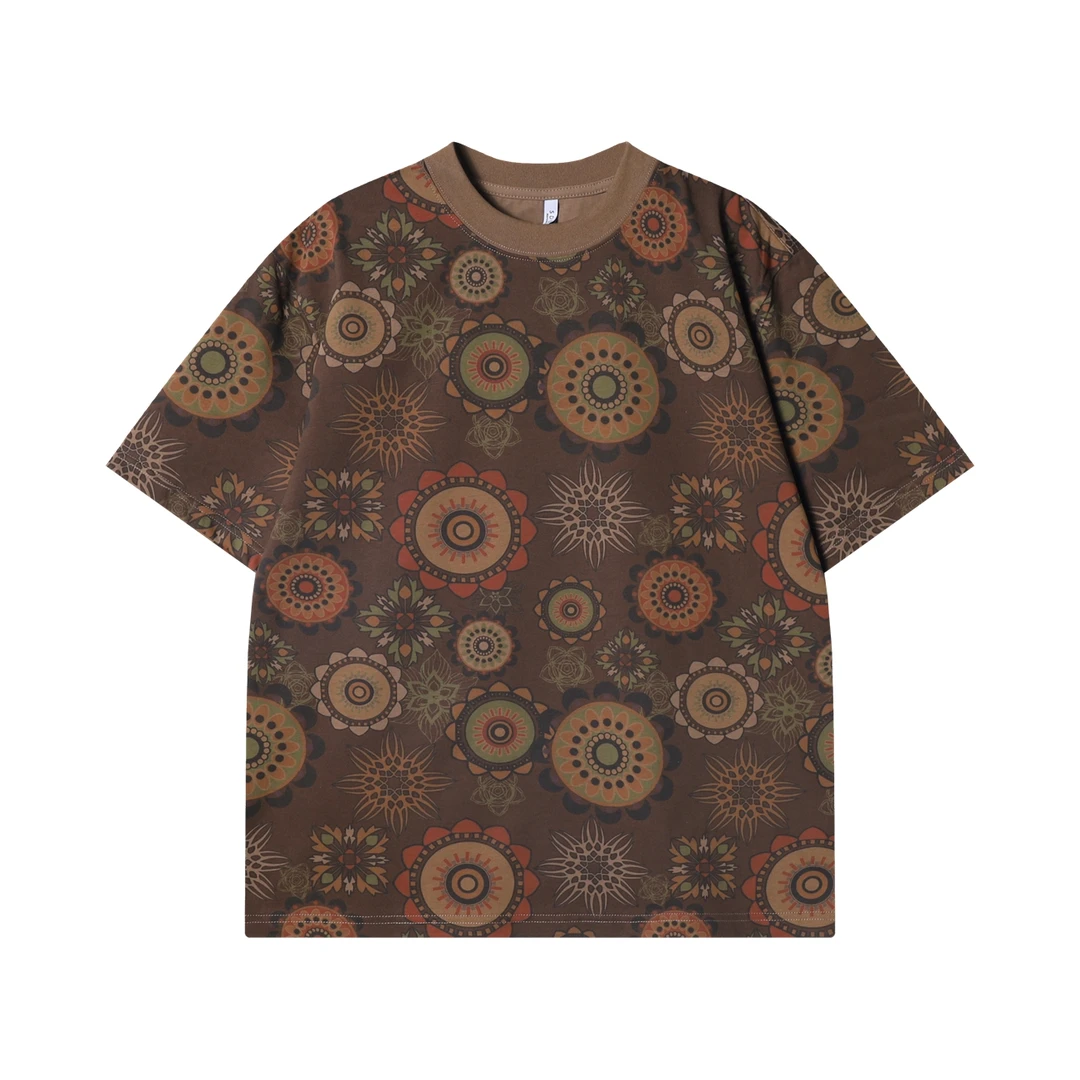 夏季高级感新款潮牌设计感抽象趣味花朵圆领短袖T恤百搭潮流上衣