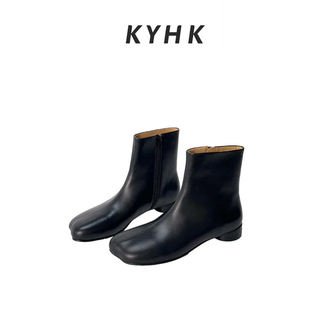 KYHK极简苹果头侧拉链短靴241145