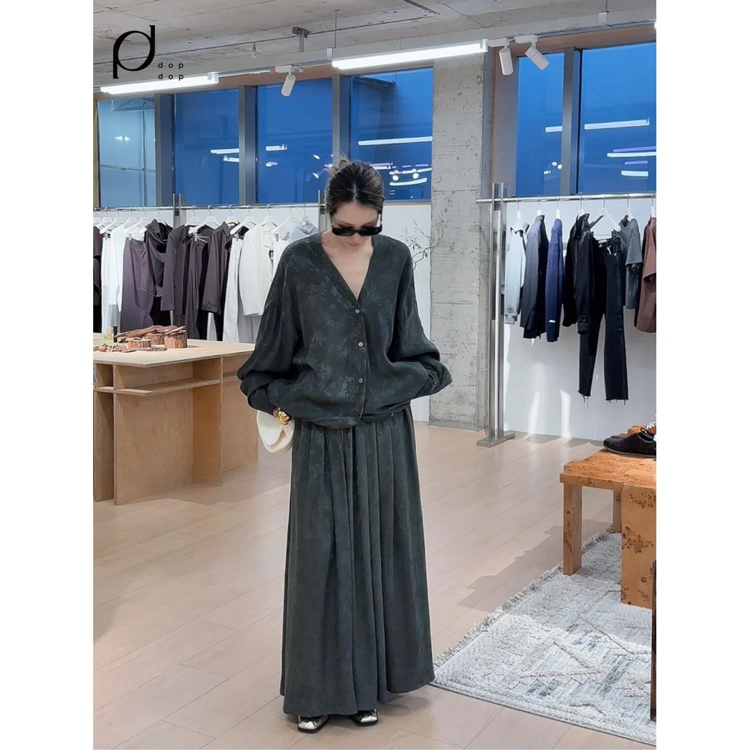 Seriase2025春新中式墨绿提花开衫半裙套装女2499dopdop买手店