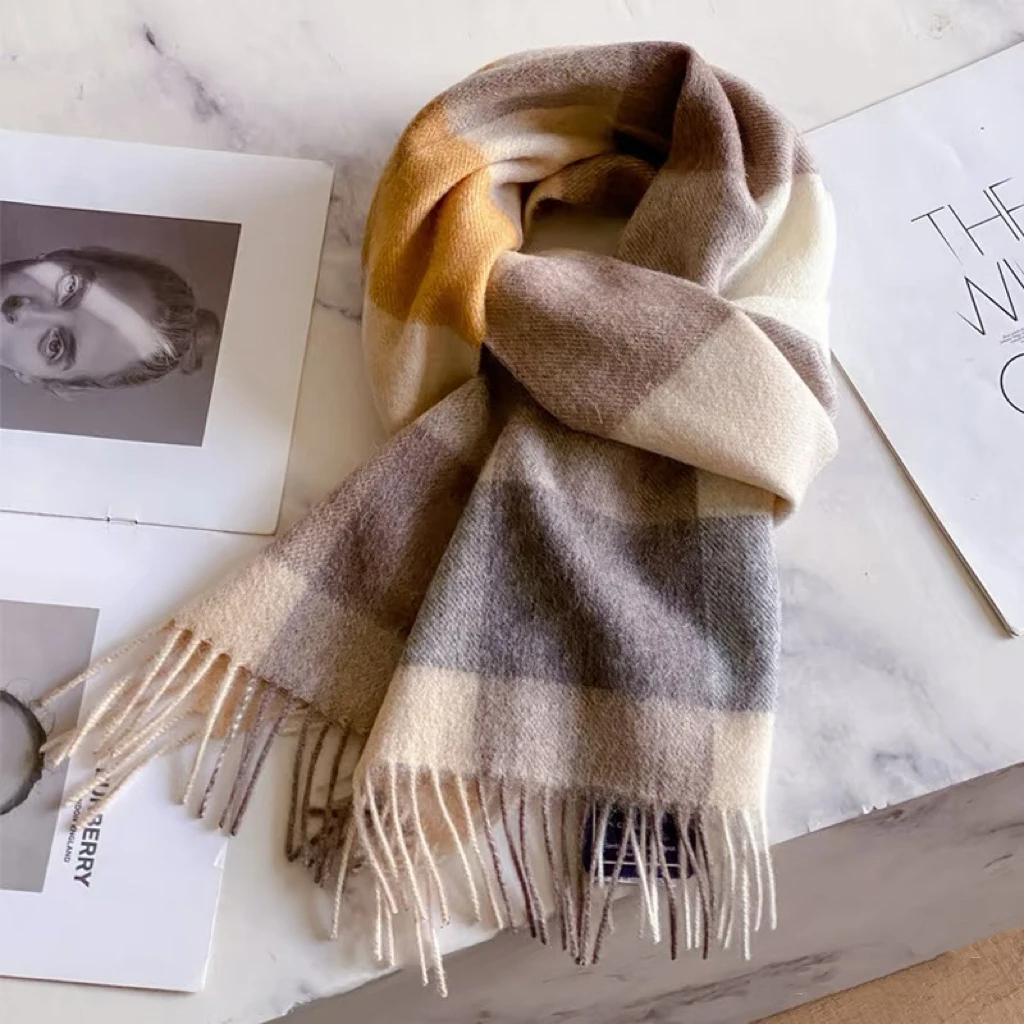 {鼎级}100山羊绒双面羊绒经典百搭芯片奶茶黑灰色保暖厚围巾披肩