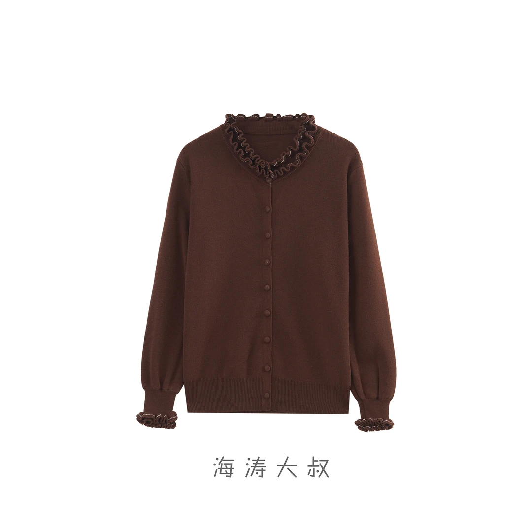 【海涛大叔】「邂逅花篱」花边木耳领针织衫