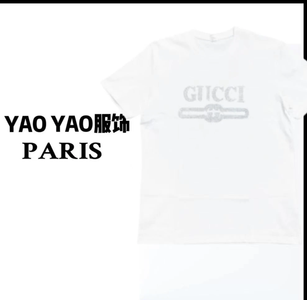 【YAOYAO】2025新款重磅纯棉凉感时尚T恤白色-烫钻KUQ