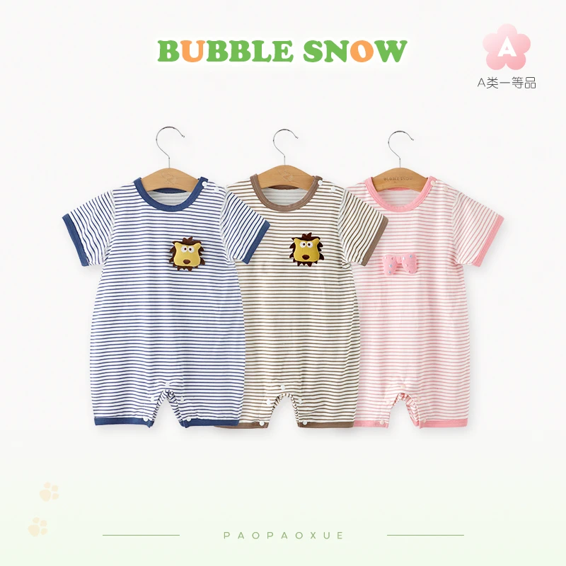 15183夏季短袖宝宝连体衣男女宝卡通短裤哈衣新款条纹外出服