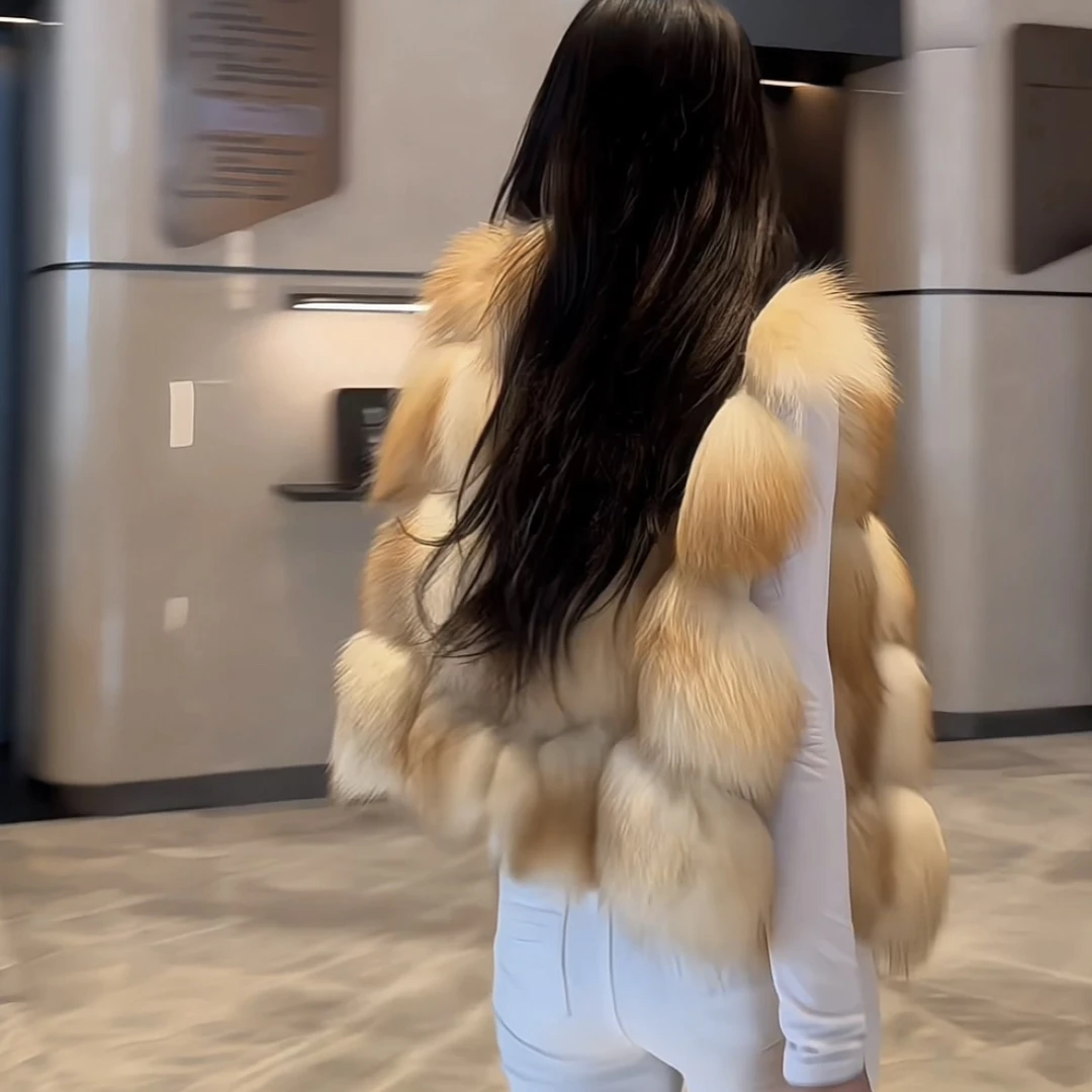 ［MISS COCO］“自由简意”2025新款进口整皮狐狸毛马甲冬季女