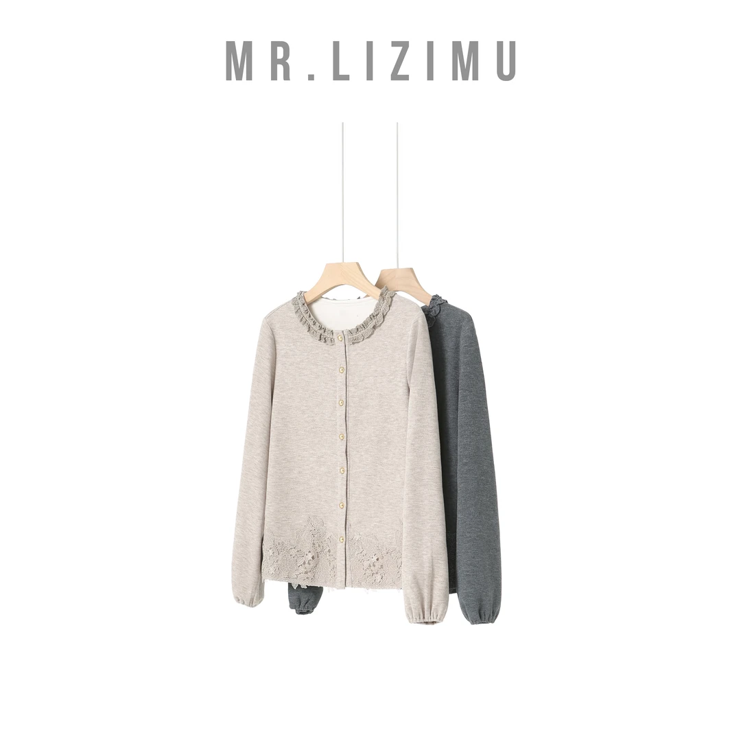 李子木先生设计感蕾丝领口花边精致休闲百搭卫衣显瘦2025秋季新款