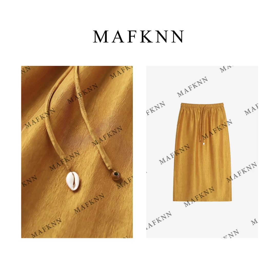 MAFKNN/玛肯时尚休闲自信穿搭醋酸纯色百搭松紧腰半身裙MK12065