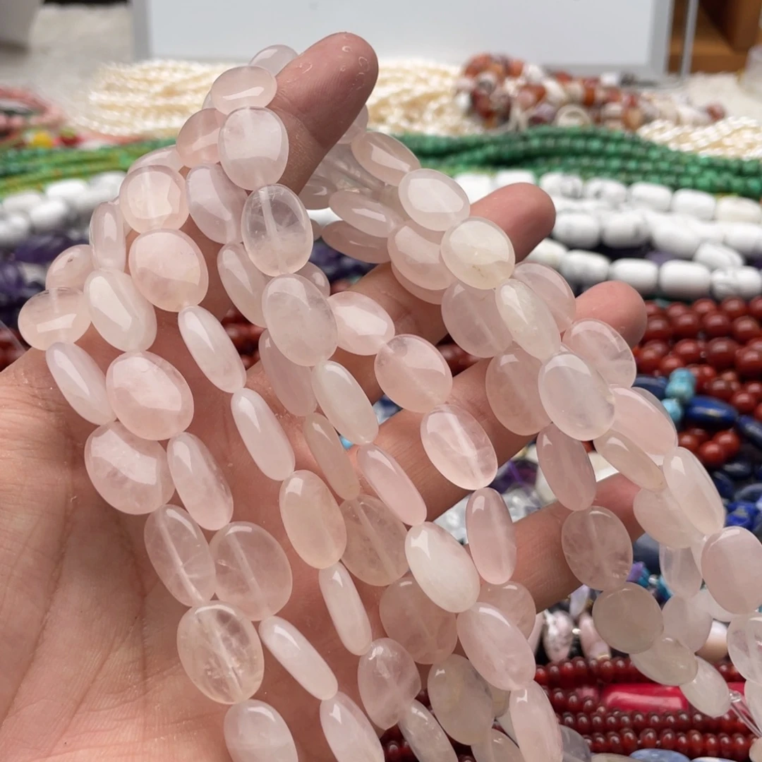 玛瑙/玉髓合金珠宝半成品一条装11*15mmm粉水椭圆片