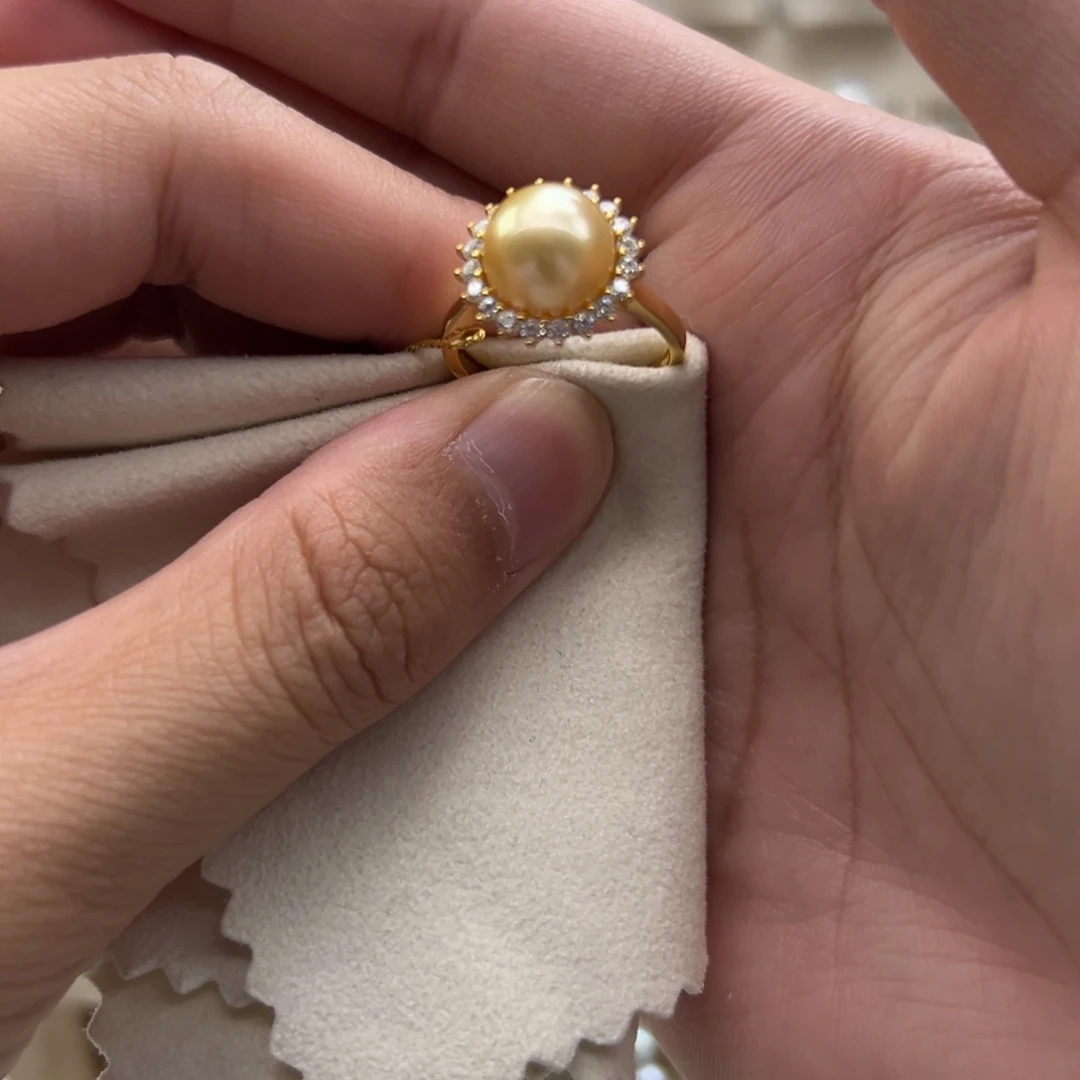 银S925镶嵌戒指海水珍珠10.2mm正圆海水金珠戒指