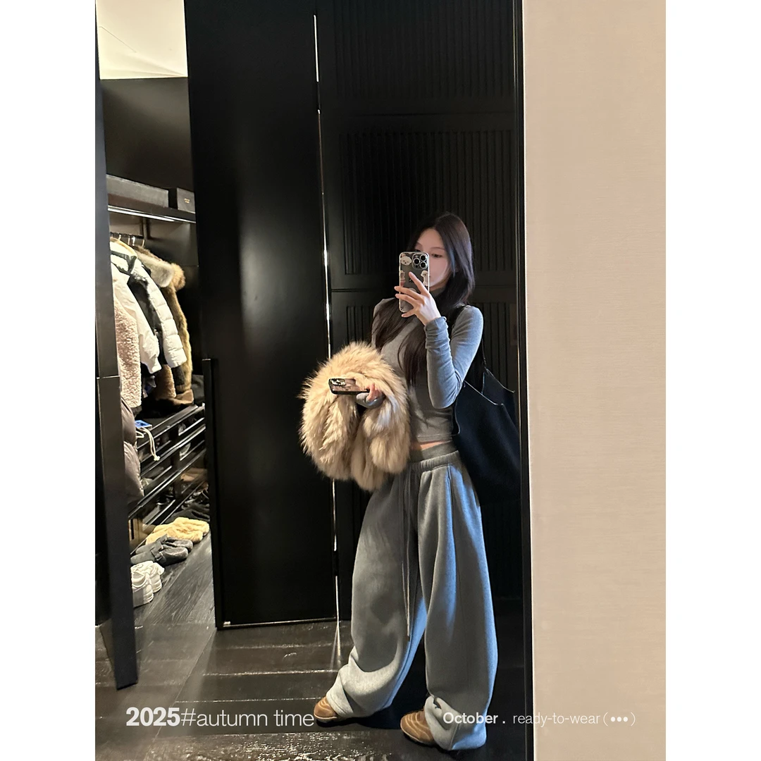 SUNONEONE 磨毛加绒韩式休闲套装女秋冬打底衫裤子两件套H1524A