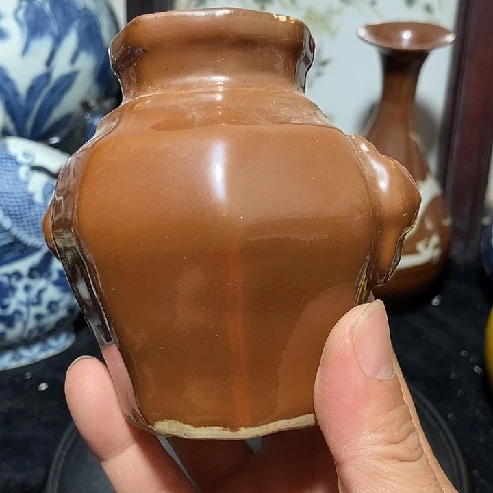 罐幽*六方瓷罐一个单色釉