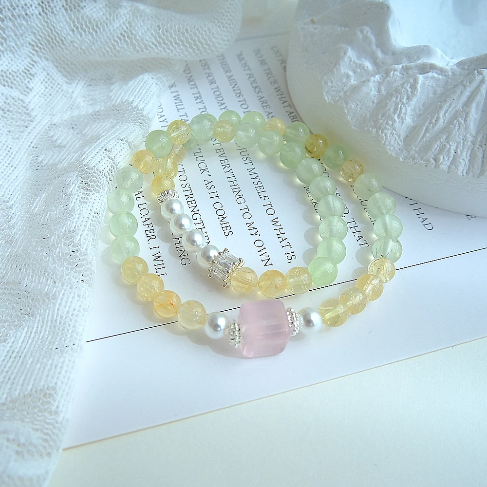 夏日葡萄【金发晶葡萄石粉水晶贝珠】天然水晶手串