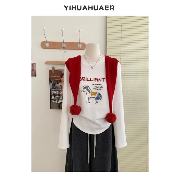 A东大门韩版百搭拼接字母印花卡通图案宽松休闲小众设计T恤4470