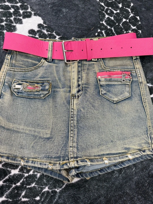 H3-1 芭比美式牛仔短裤裙（有腰带）