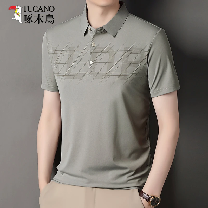 啄木鸟男士夏季新款冰丝翻领短袖T恤休闲中年男装爸爸装POLO衫