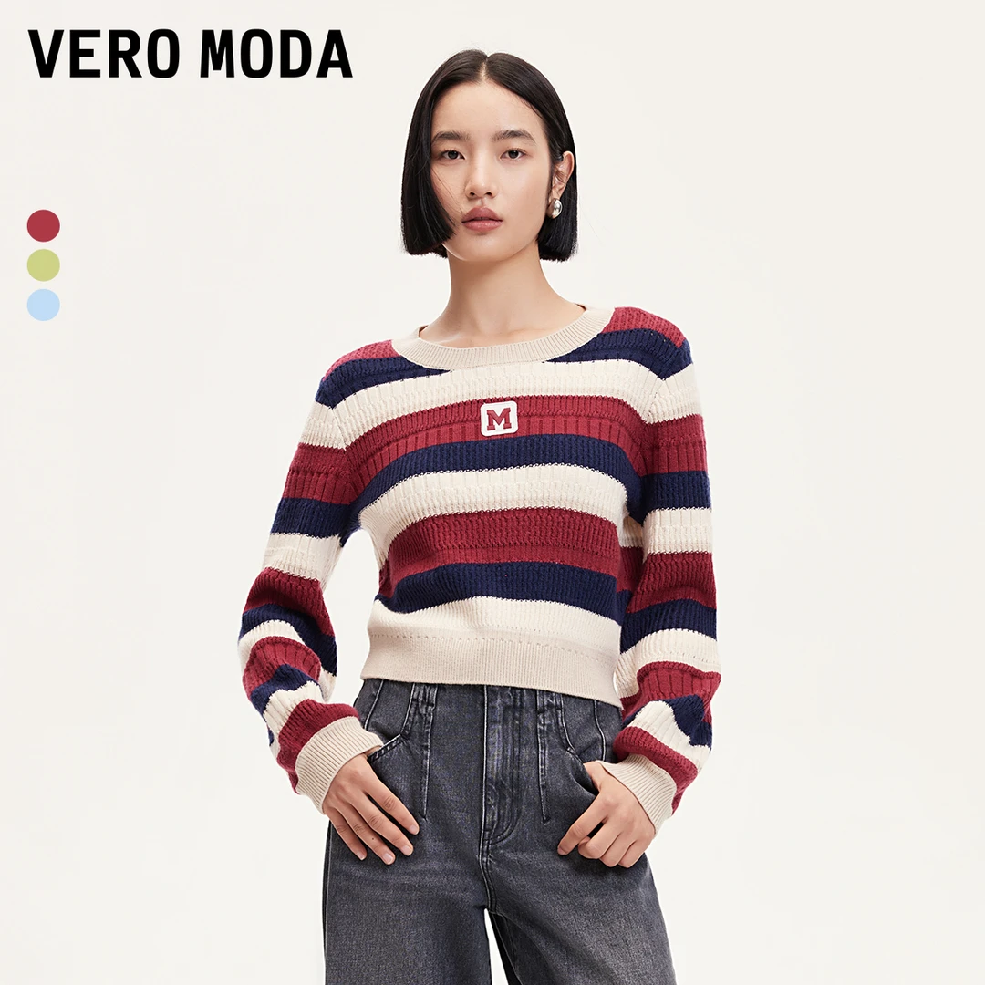 Vero Moda欧若风针织衫女年商场同款H版撞色条纹百搭325113050