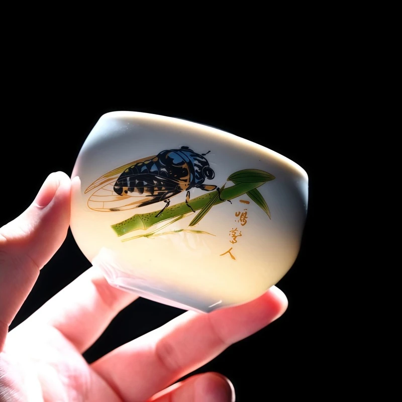 《一鸣惊人》白瓷陶瓷茶杯/容量100毫升