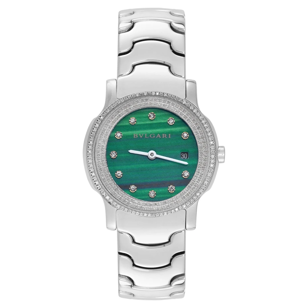 99新 BVLGARI/宝格丽 SOLO TEMPO系列绿盘石英/后钻/WHA800090011