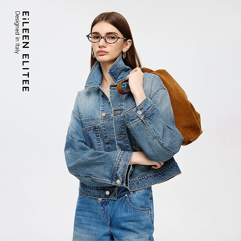 朗姿欧洲EiLEEN ELITEE棉质复古风休闲牛仔外套2025年秋季新款女