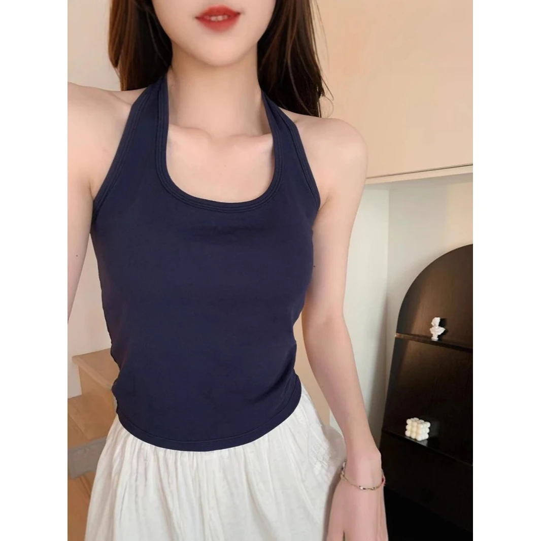 2024春夏季挂脖美背吊带背心女性感修身显瘦外穿内搭打底无袖上衣