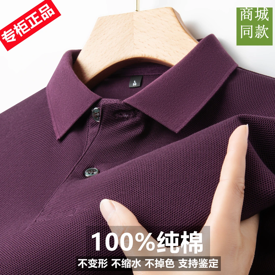 专柜正品男士短袖100%纯棉翻领POLO衫长袖春夏刺绣宽松纯t恤纯色