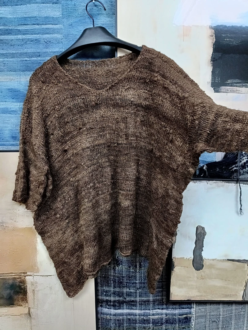 手工编织植物染色柞蚕丝短袖（衣长60厘米胸围130厘米）