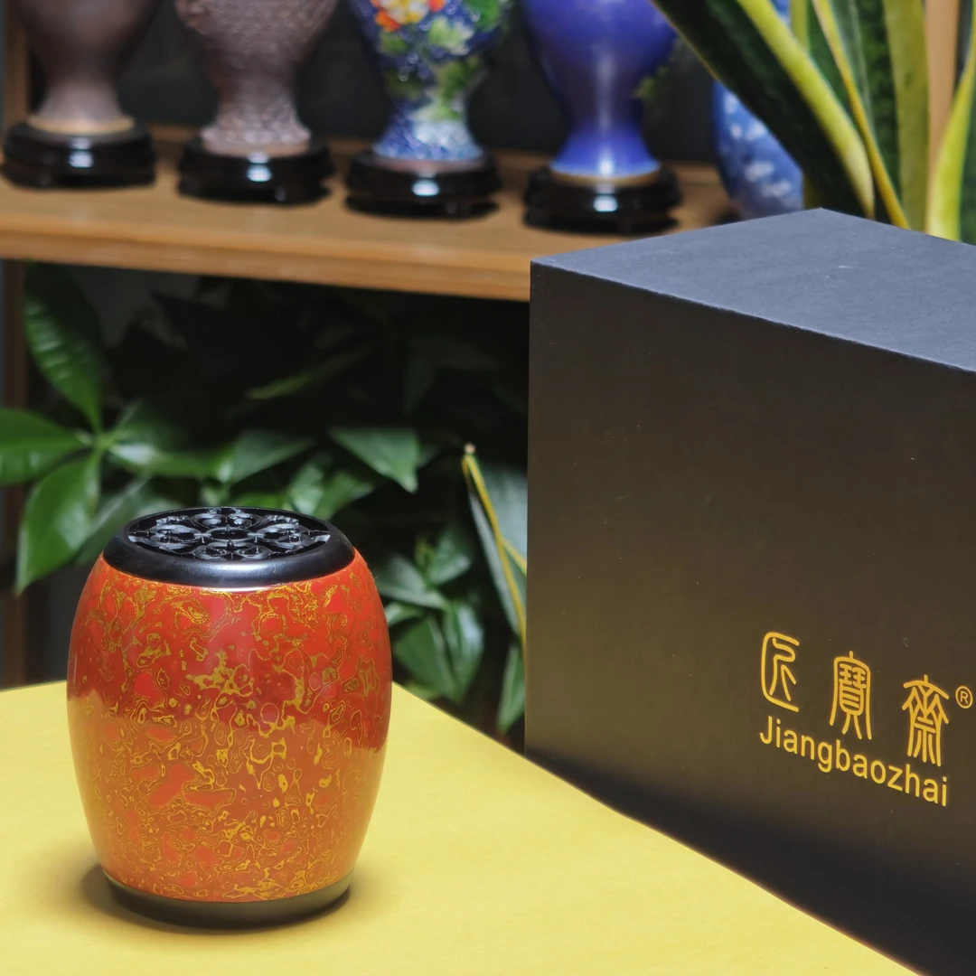 月华清·红金纹典藏手工大漆景德镇陶瓷紫光檀木雕音疗蓝牙摆件