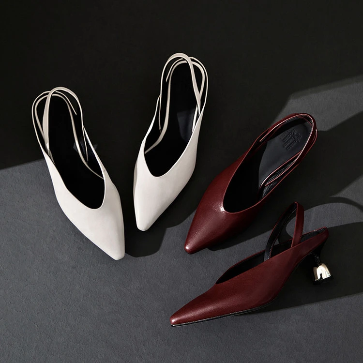 【蔻牌女鞋】6cm凉鞋法式气质酒杯跟尖头复古百搭后空真皮大底凉鞋