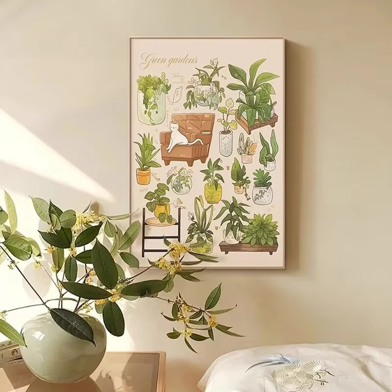 奶油风绿植装饰画文艺小清新餐厅桌面摆台画北欧客厅玄关挂画Q04