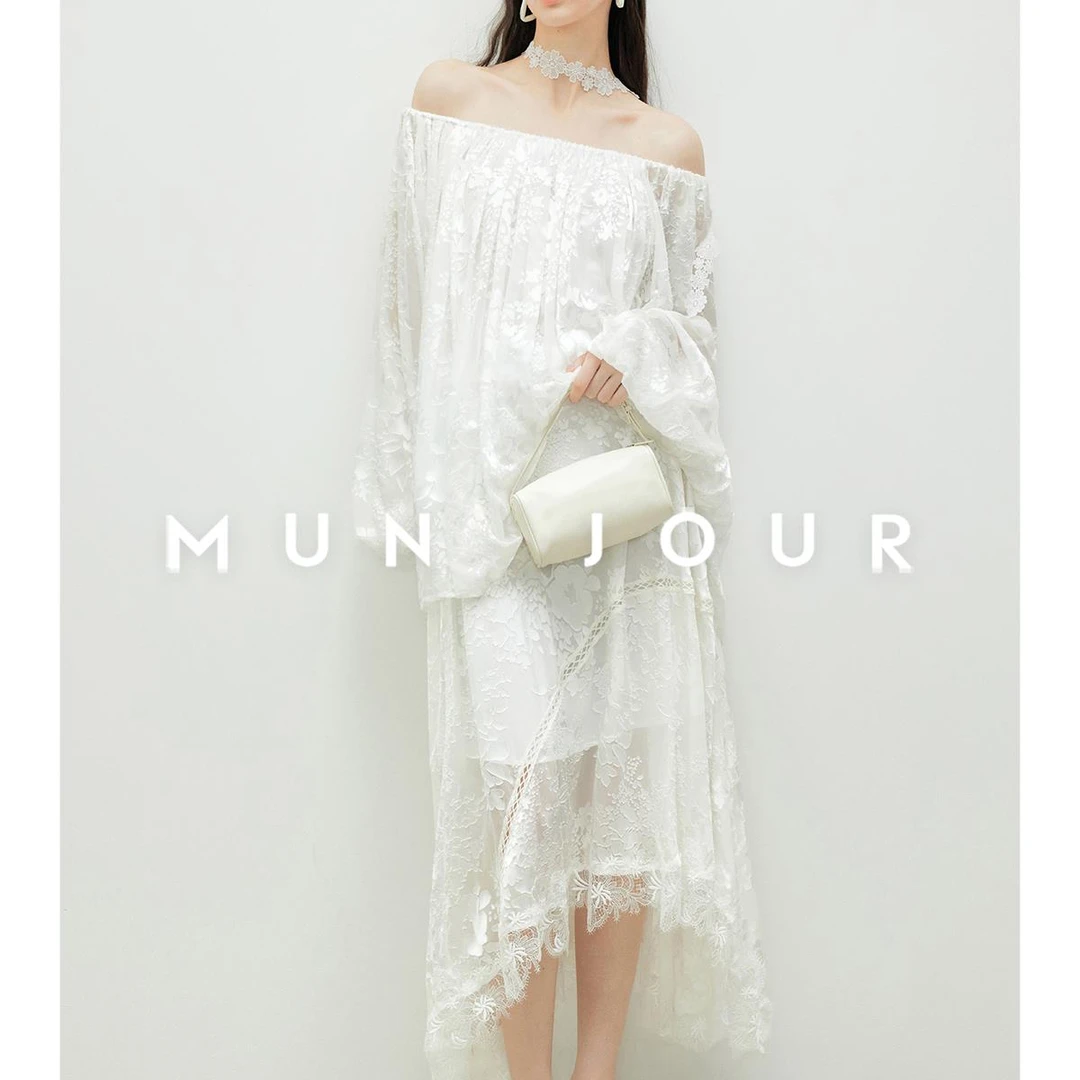 【达人专属】重磅6A凉感真丝麻印花轻薄一字肩两穿长袖上衣