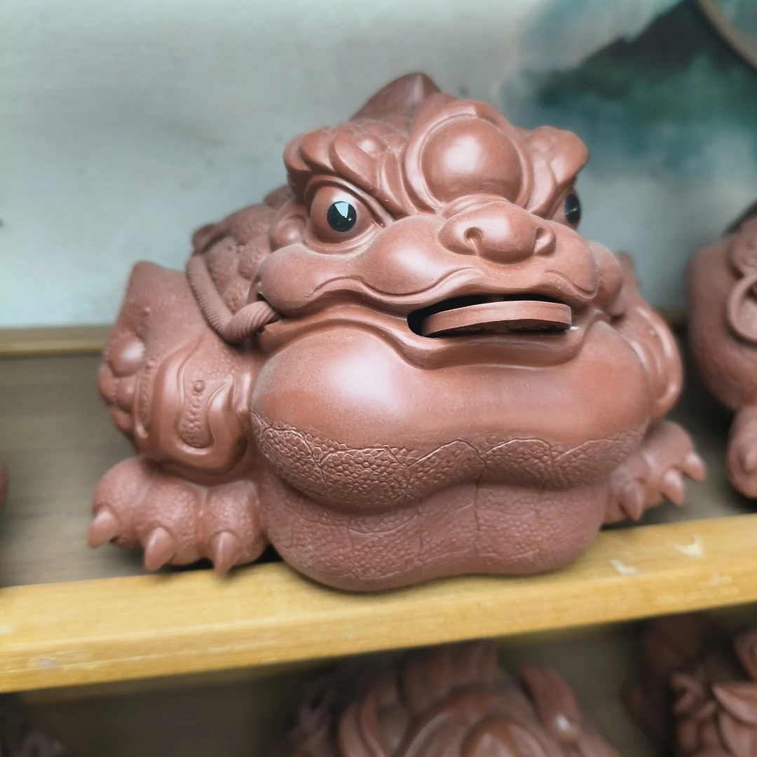福蟾宜兴紫砂朱泥可养茶桌摆件茶具配件