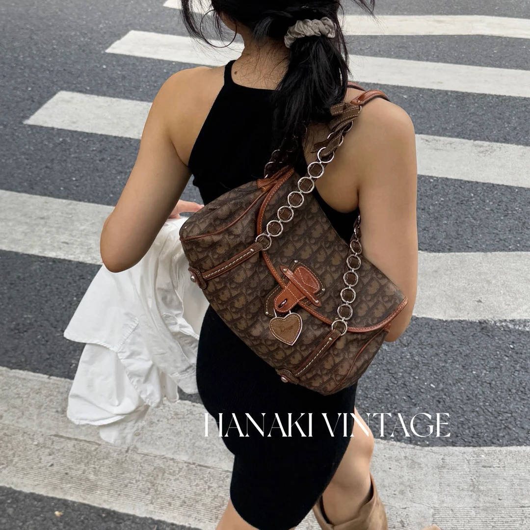 95新 DIOR/迪奥 花绮中古/Dior迪奥老花爱心锁头单肩包