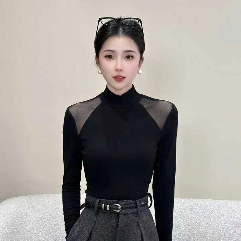 【随享时光】秋冬拼接长袖T恤女打底衫上衣1008-1