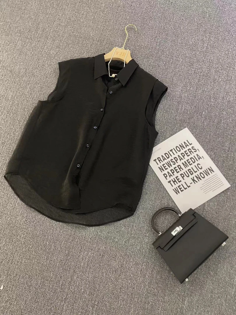 邹先森25118-29夏季新款时尚百搭减龄无袖翻领衬衫上衣