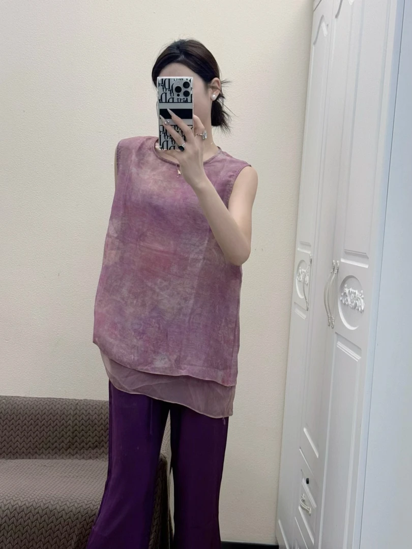 提花叠穿无袖背心衬衫女2025夏季新款显瘦时尚百搭上衣新中式国风