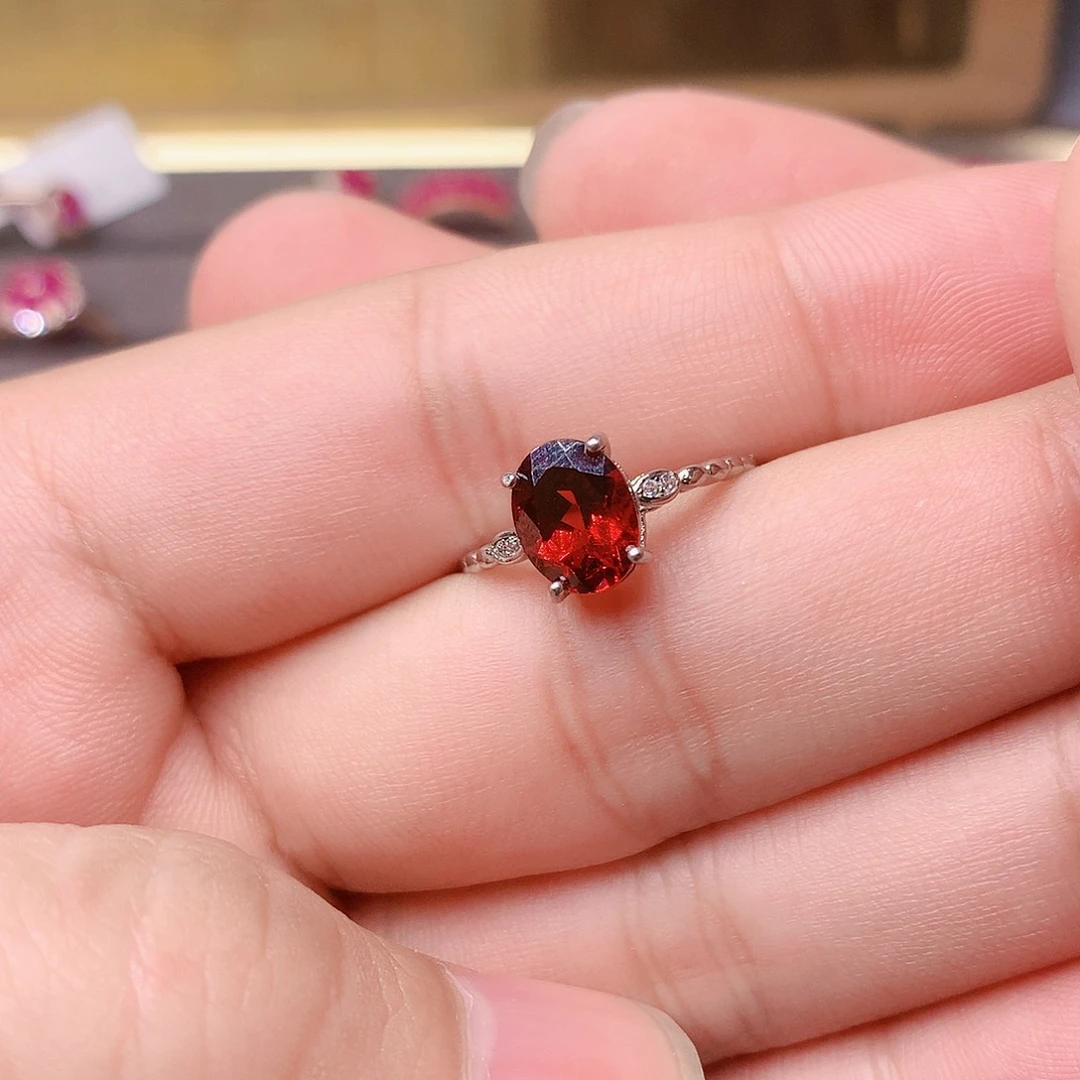 石榴石戒指银S925镶嵌