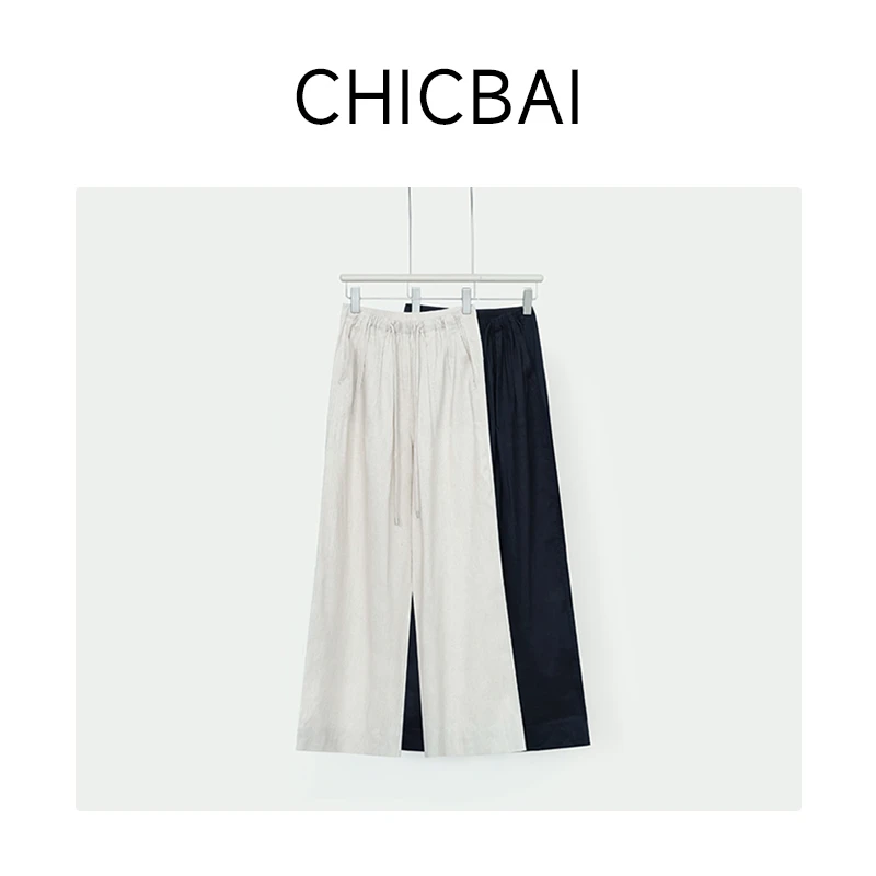 CHICBAI  半松紧腰亚麻长裤